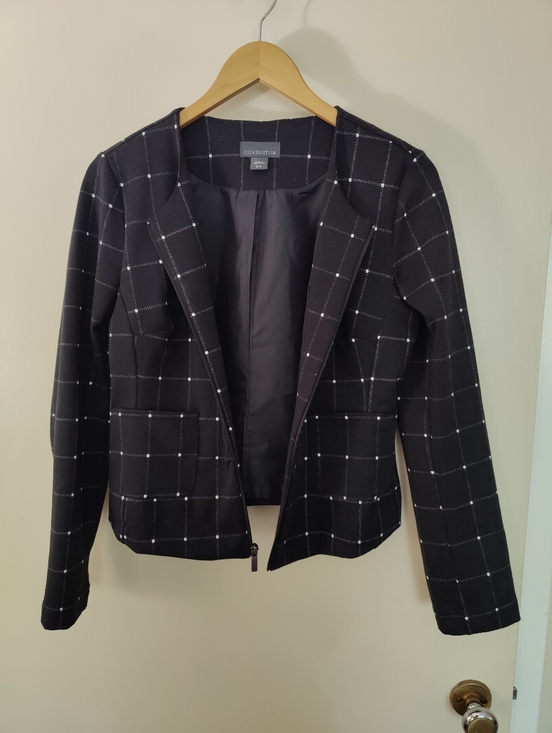 Covington Jackets & Blazers - Covington Black Windowpane Zip Blazer